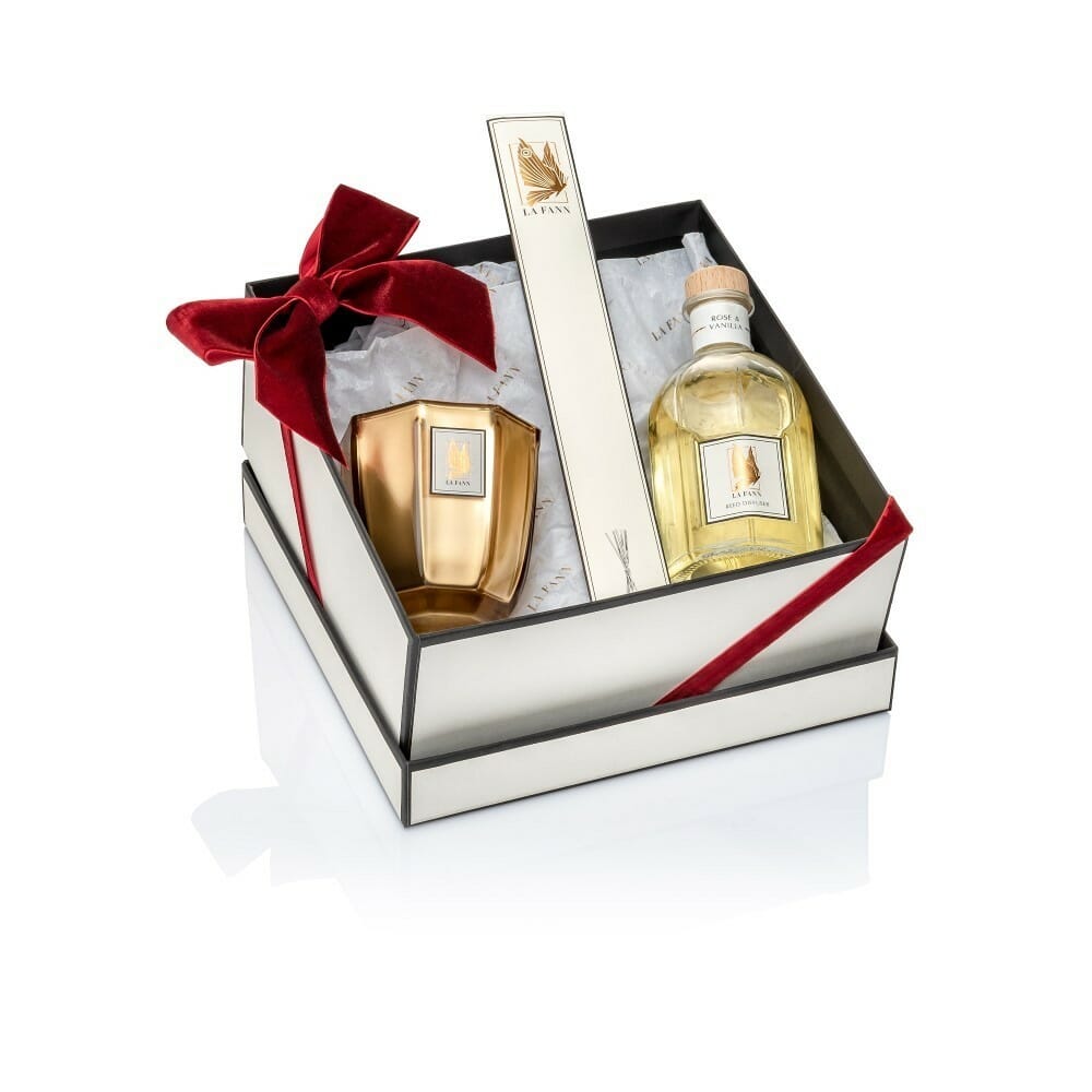 Rose & Vanilla Geurstokjes Amber & Patchouli Geurkaars Cadeauset