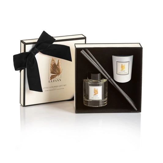 Mini Luxuries Home Gift Set Kamergeur met roos en vanille op stokje 100 ml en geurkaars 70 g
